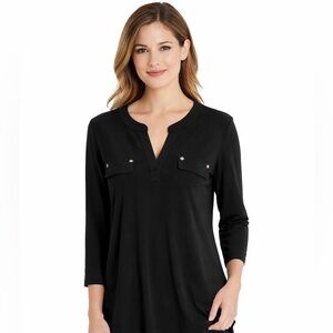 Jones New York Black Long Sleeved Office Business Casual V-Neckline Top